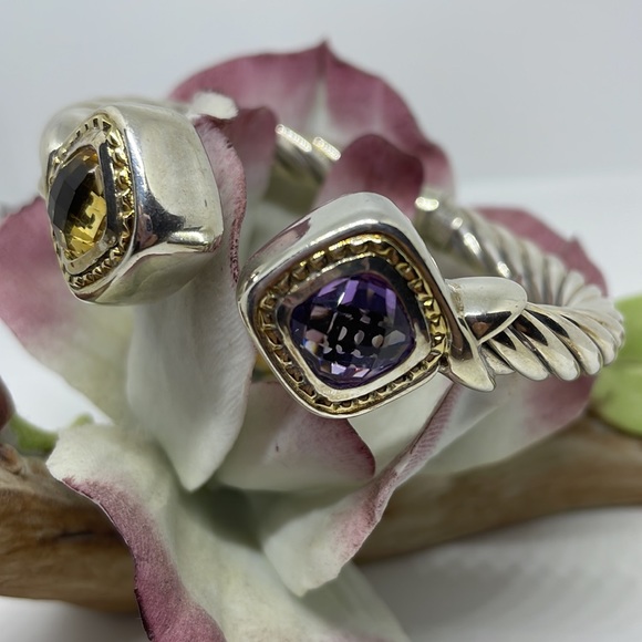 Reyes del Mar 18k Gold & Sterling Silver Amethyst  & Yellow Citrine Hinged Cuff - Picture 3 of 7